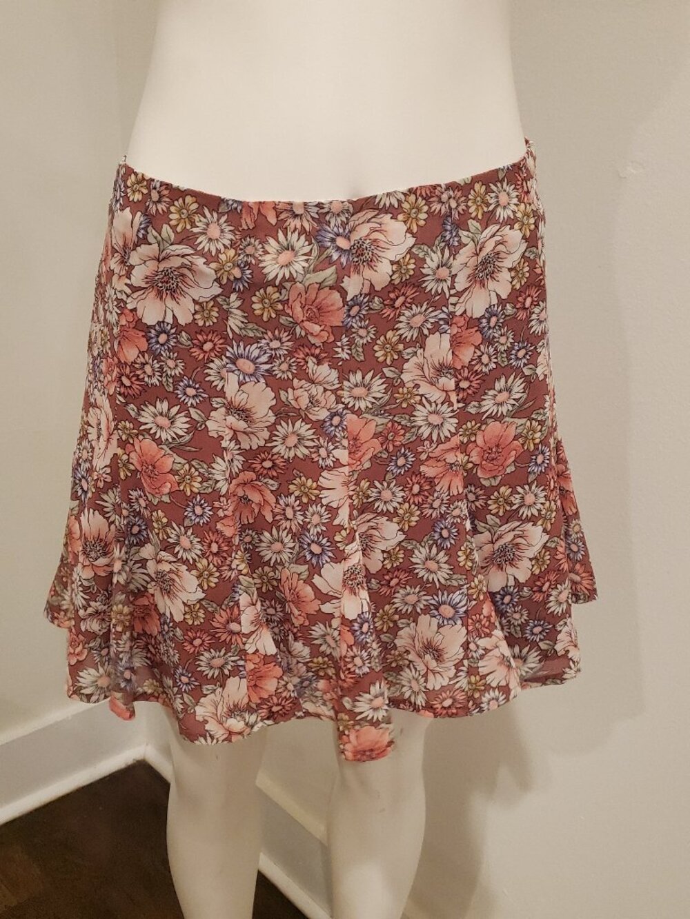 Forever 21 Womens M Vintage Floral Mini Skirt High Waist Flared A Line Pleated